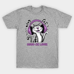 Music Lover Cat with Earphones | Groovy Feline Music Enthusiast Design T-Shirt